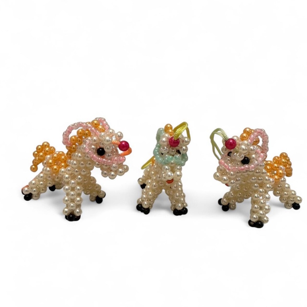 Pastel & Orange Pearl Beaded Unicorn Ornaments – 3pc